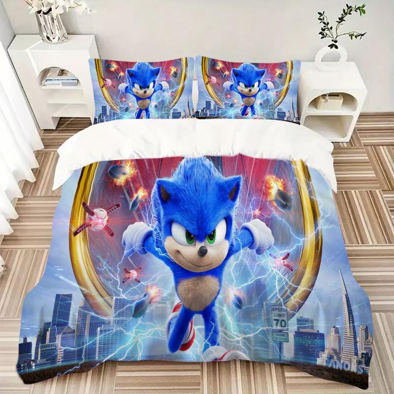 Sonic Hedgehog Movie Poster Print 3Pcs Bedding Setduvet Cover With 2 Bedropillowcase Home Birthday Gift