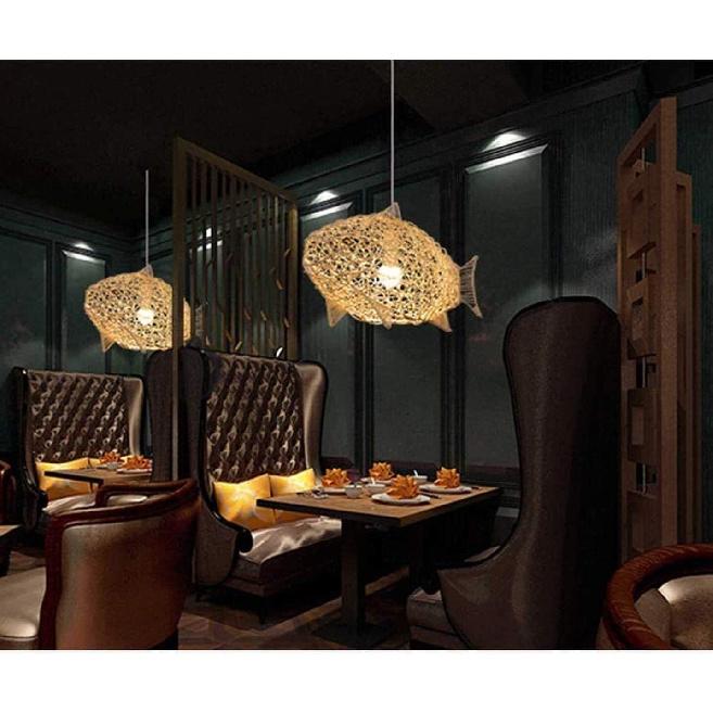 24-дюймовый плетеный натуральный ротанговый подвесной потолочный светильник в форме рыбы, подвесной светильник-фонарь, ротанговый свет, для столовой, гостиной, ресторана, плетеный