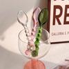 Heat Resistant Glass Spoons Fork Pink Green Coffee Mixing Spoon Creative Tableware Spoon Household