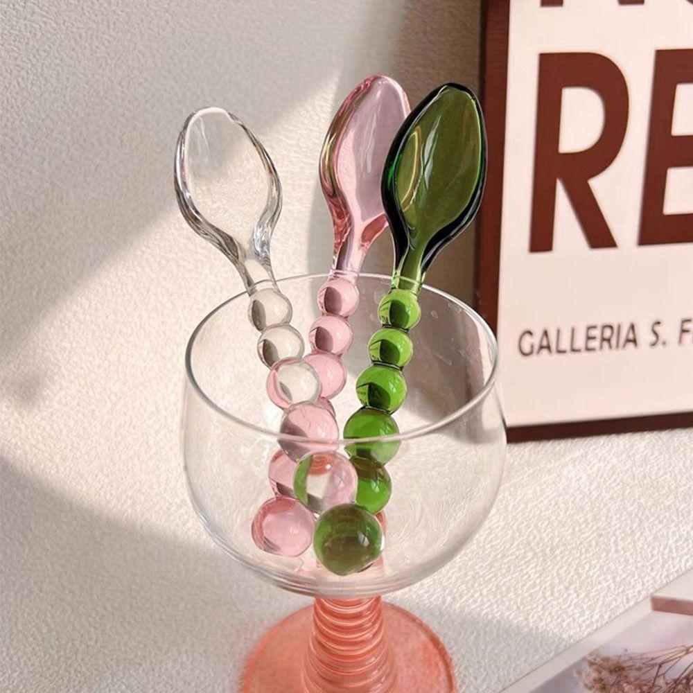 Heat Resistant Glass Spoons Fork Pink Green Coffee Mixing Spoon Creative Tableware Spoon Household