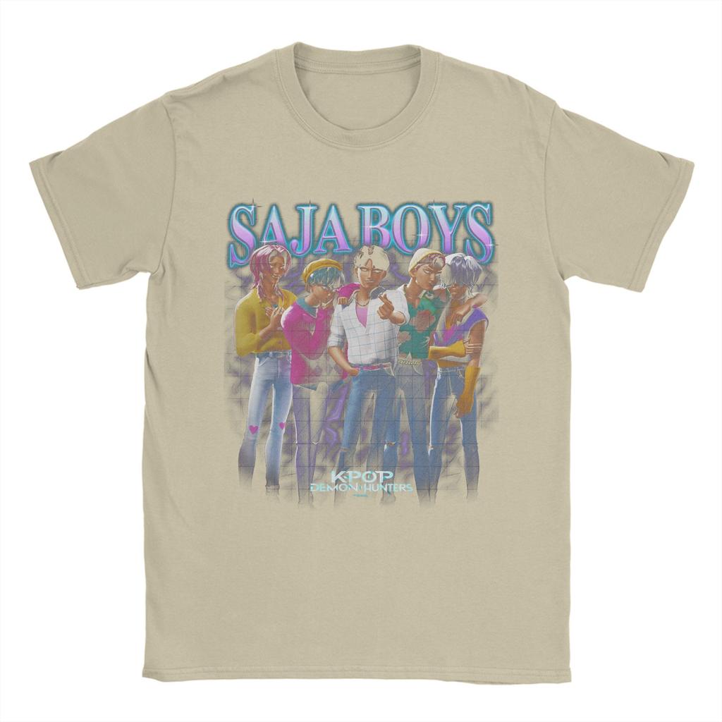 Saja Boys Футболка с принтом K-pop Охотники на демонов Пляжная модная футболка Взрослая хлопковая с круглым вырезом Одежда оверсайз Уличная одежда Футболка