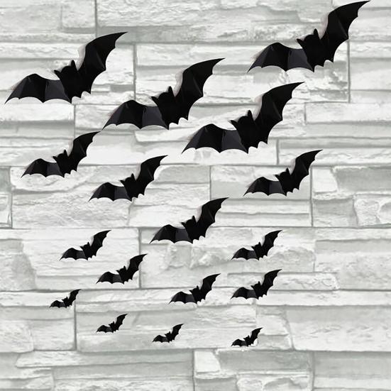 16 Pcs Halloween 3D Lighted Bat LED Bat Wall Stickers with Purple Light Spooky Light-up Glowing Bat Clings for Home Bar Halloween Party Decor