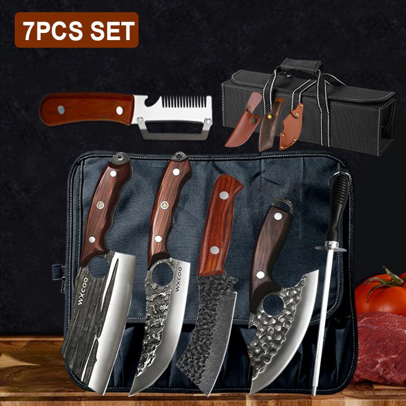 WXCOO Stainless Steel Multifunctional Bottle Opener Knife Scissor Hand Forged Kitchen Knife Set Fruit Slicing Butcher Knife