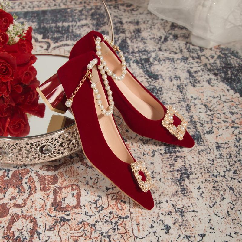 Fashion Women's Coarse Heel Shoes Autumn New Pointed Head Shallow Mouth Suede Butterfly Diamond-resistant Low Top Shoes