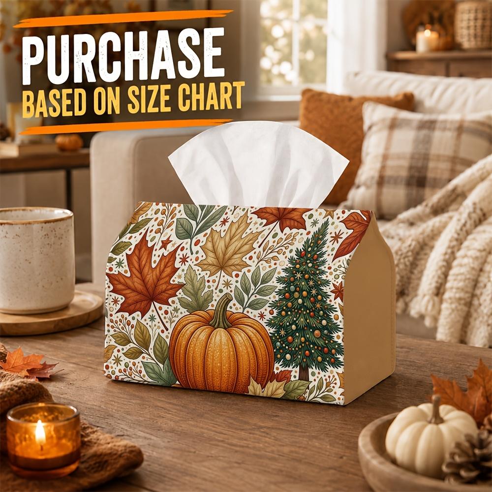 1pc Rustic Woodland Flora Tissue Box | Multi-functional Fall Napkin Dispenser, Two Sizes Available Suitable for Home, Thanksgiving Parties,Pumpkin Pin