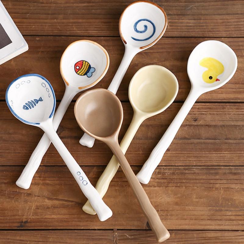 Creative Ceramic Soup Spoon Japanese Tableware Eating Spoon Long Handle Spoons Kitchen Cooking Utensil Tool Teaspoon For Kitchen