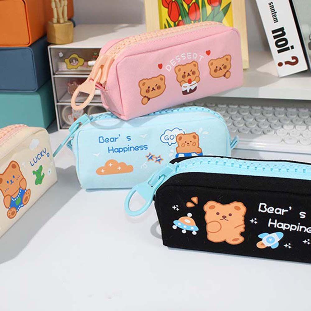 Канцелярская сумка для карандашей, большая сумка на молнии, держатель для ручек, пенал на молнии, сумка для карандашей в виде медведя, сумка для хранения