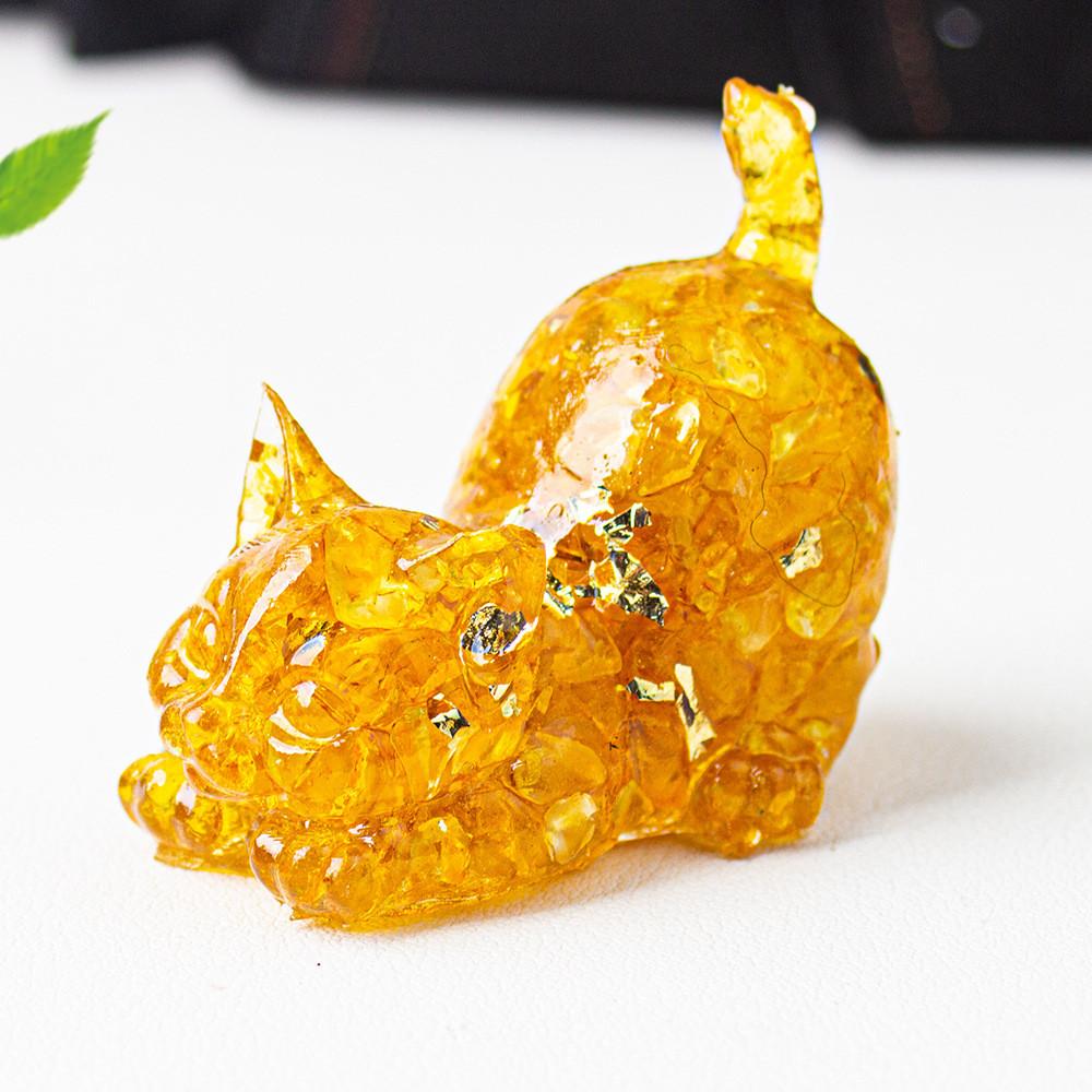 Фигурка кошки из эпоксидной смолы с кристаллами и яркими цветами для декора дома, офиса и в качестве идеи для подарка