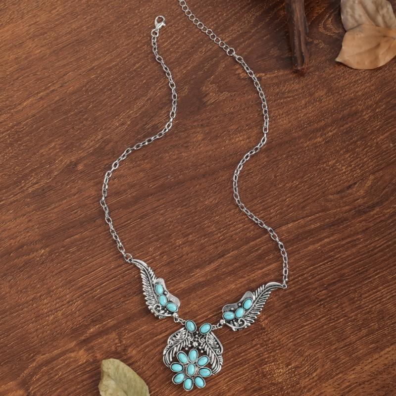 BLINGBAY Женское ожерелье с подвеской в стиле бохо, ретро, этническое, бирюзовое, женское, полое, в форме крыла, ювелирное изделие, подарок на день рождения для девочки