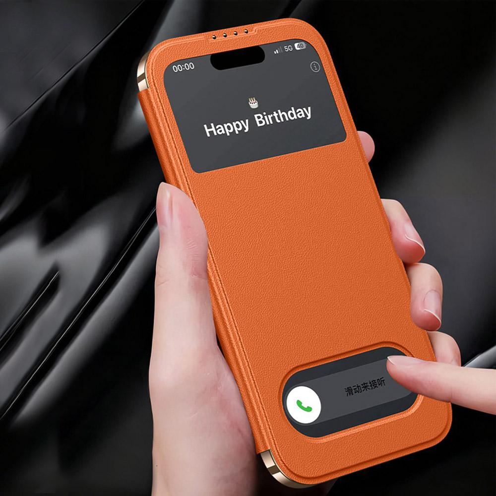 Оригинальный кожаный чехол для iPhone 17 Pro Max, чехол-книжка с магнитным окошком для просмотра для iPhone17 17Pro, чехол-книжка с защитой для объектива
