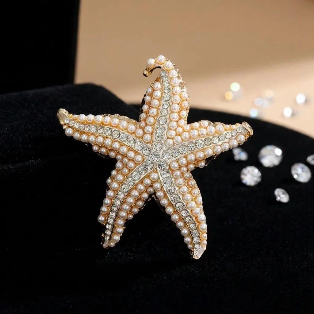 Exaggerated Starfish Brooch, Fashionable and Simple Shiny Starfish Animal Party Corsage Costume Decoration