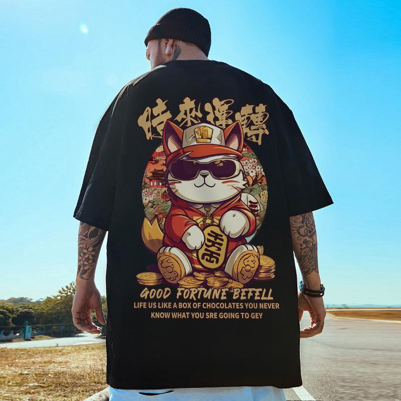 Новая мужская футболка с 3d принтом Lucky Cat, футболки с короткими рукавами для мужчин, уличная трендовая одежда унисекс, свободная футболка большого размера с дыханием, топы