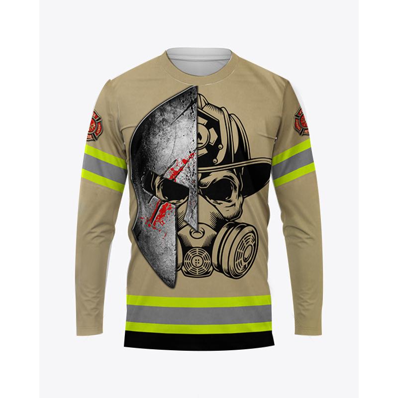 Осенняя мужская футболка с круглым вырезом и графическим принтом пожарного, повседневный пуловер большого размера с длинными рукавами, модная уличная мужская одежда