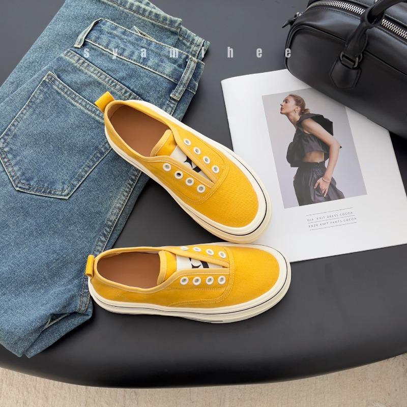 Leather one-pedal heightening platform casual canvas shoes women's spring and autumn new retro lace-free sports shoes