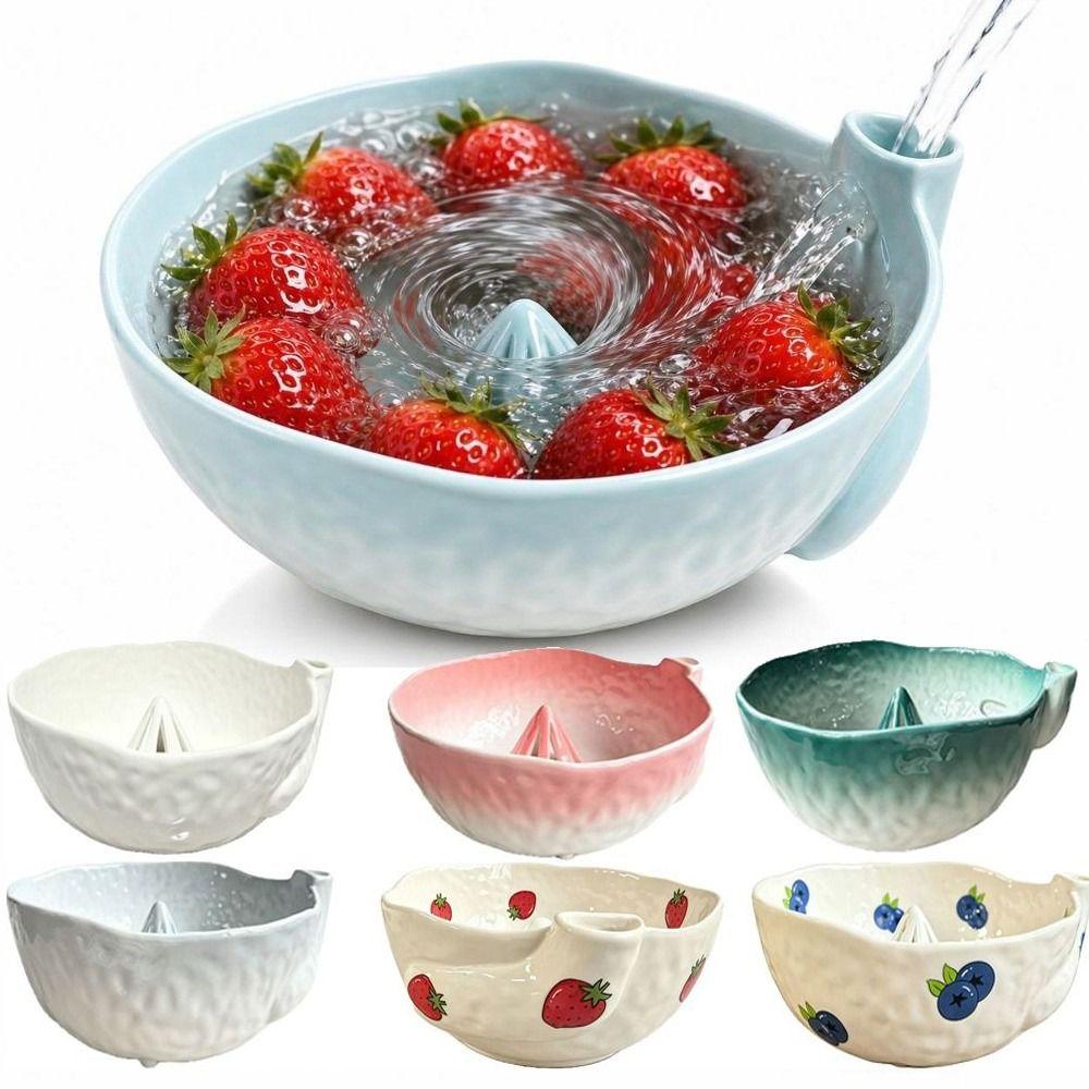 Raised Drainage Hole Berry Washing Bowl Self Spinning Fruit Strainer Kitchen