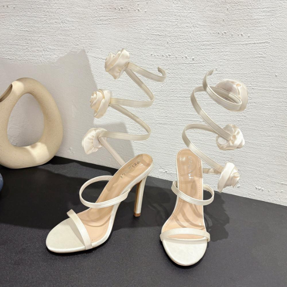 Новые женские сексуальные туфли на высоком каблуке с цветочным ремешком на щиколотке, римские сандалии с открытым носком, модные туфли для ночного клуба и вечеринки