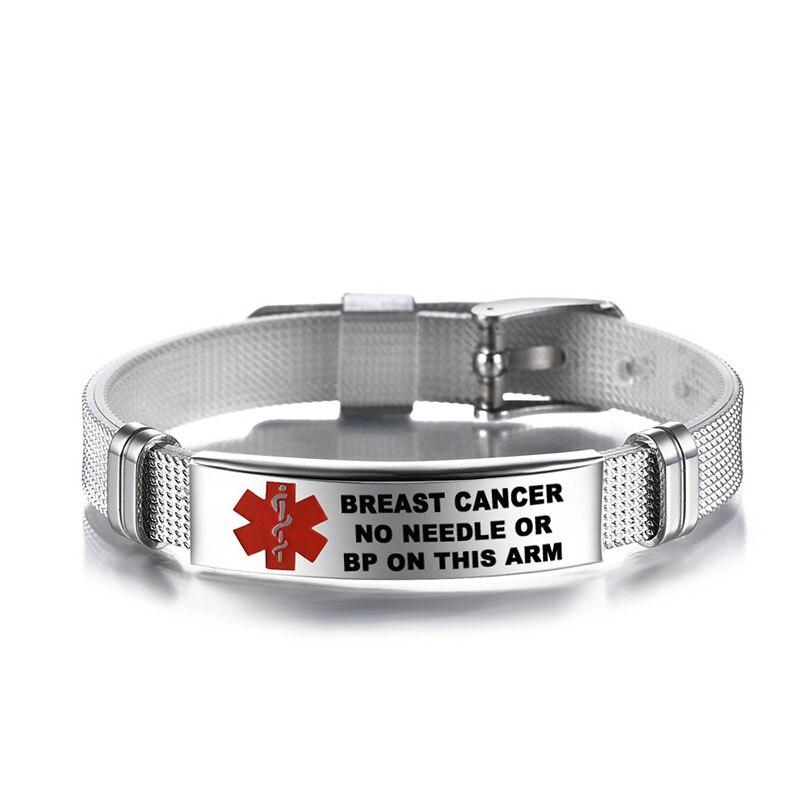 Medical Alert Bracelets Allergy Bangle Bracelet Type 2 Diabetic Stainless Steel Medical Logo Wristband Cool Men Women Jewelry