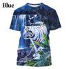 Футболки с тигровым сине-желтым узором, летние футболки, мужская уличная футболка с 3D принтом, модные топы с короткими рукавами и круглым вырезом