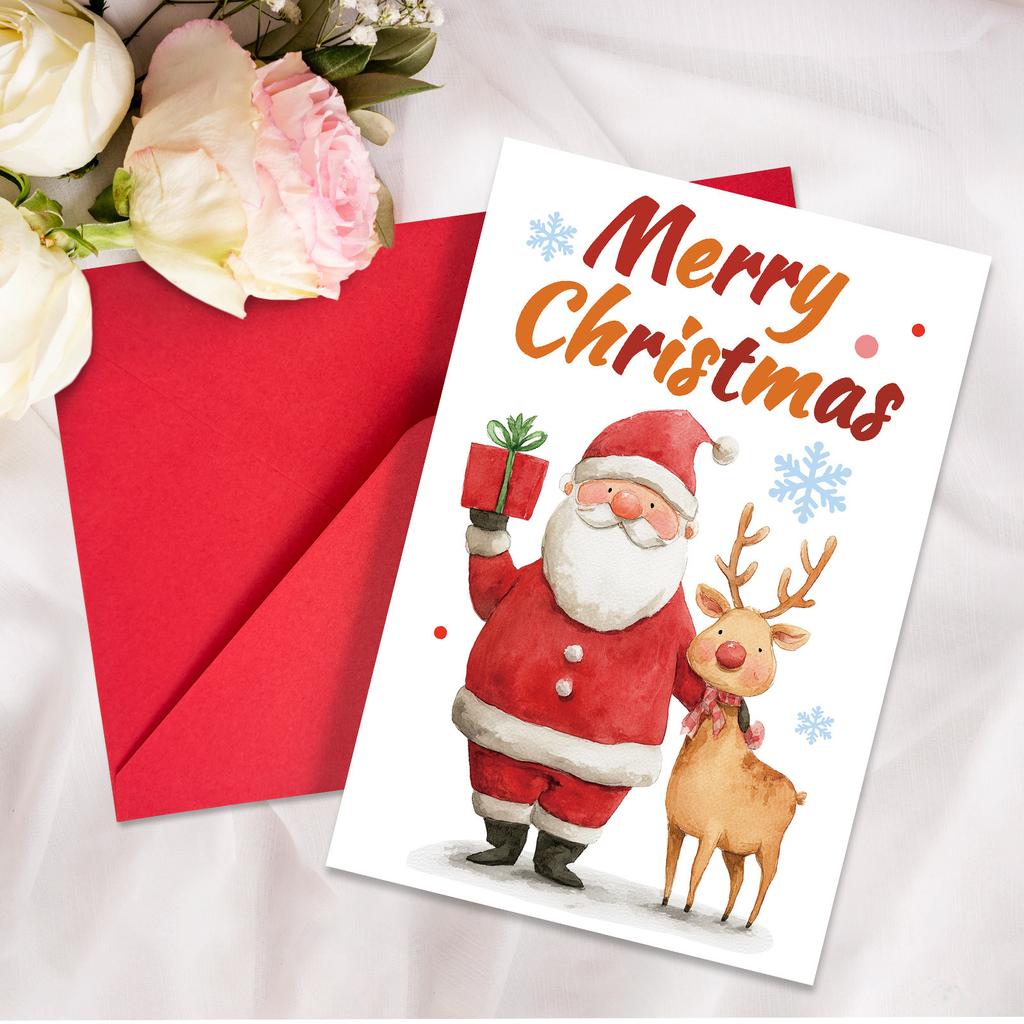 10PCS Christmas Greeting Cards Set with Envelopes, Cartoon Hand-drawn Xmas Cards for Holiday Wishes & Gifts