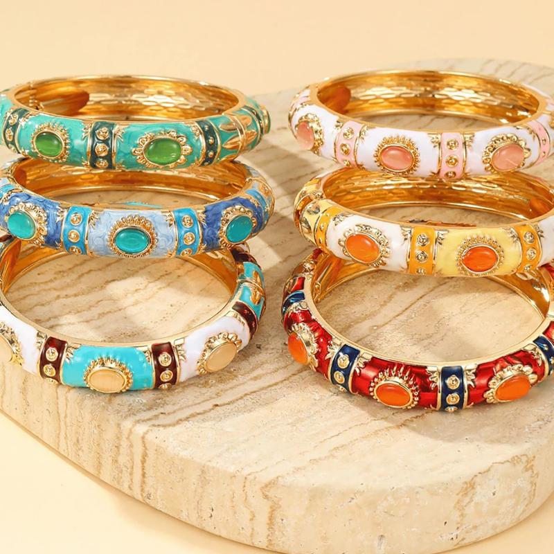 1PCS Fashion Opal Enamel Bracelet for Women Gold-Plated Enamel Wide Bracelet Jewelry Gifts