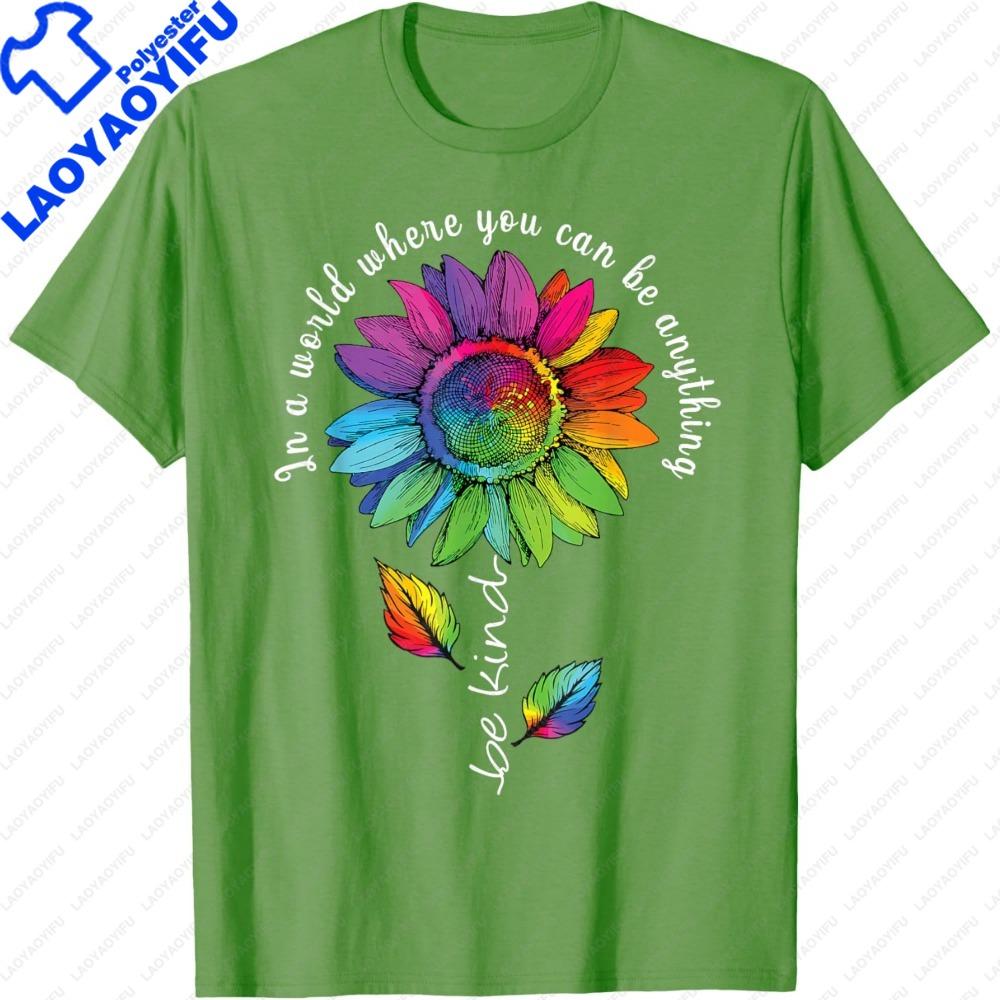 LGBTQ Rainbow Sunflower Be Kind Gay Love Pride Flower TShirt Women Clothes Oversized Harajuku Tees Oneck Color Print Tees