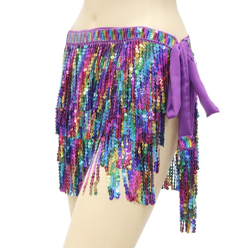 New Belly Dance Layer Sequins Skirt Tassel Chain Belt Wrap Party Club Indian Latin Hula Dancer Dress Performance Hip Waist Scarf