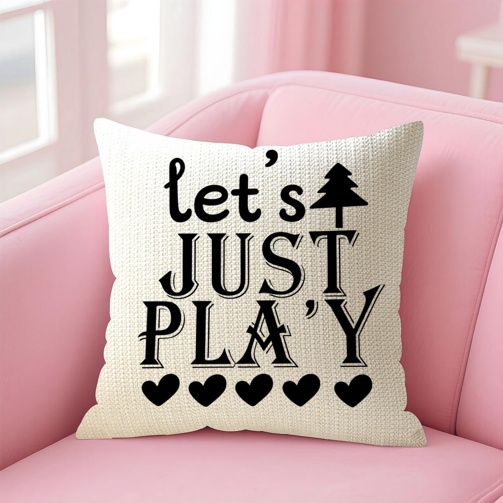 Lets Just Play Cushion Cover Natural Linen Organic Fabric DoubleSided Printing Sofa Home Decor Gift Pillow Case