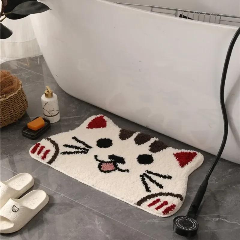 Cute Cat Head Plush Carpet, Non-slip Soft Absorbent Floor Rug For Hallway Bathroom Bedroom Bedside Home Decor