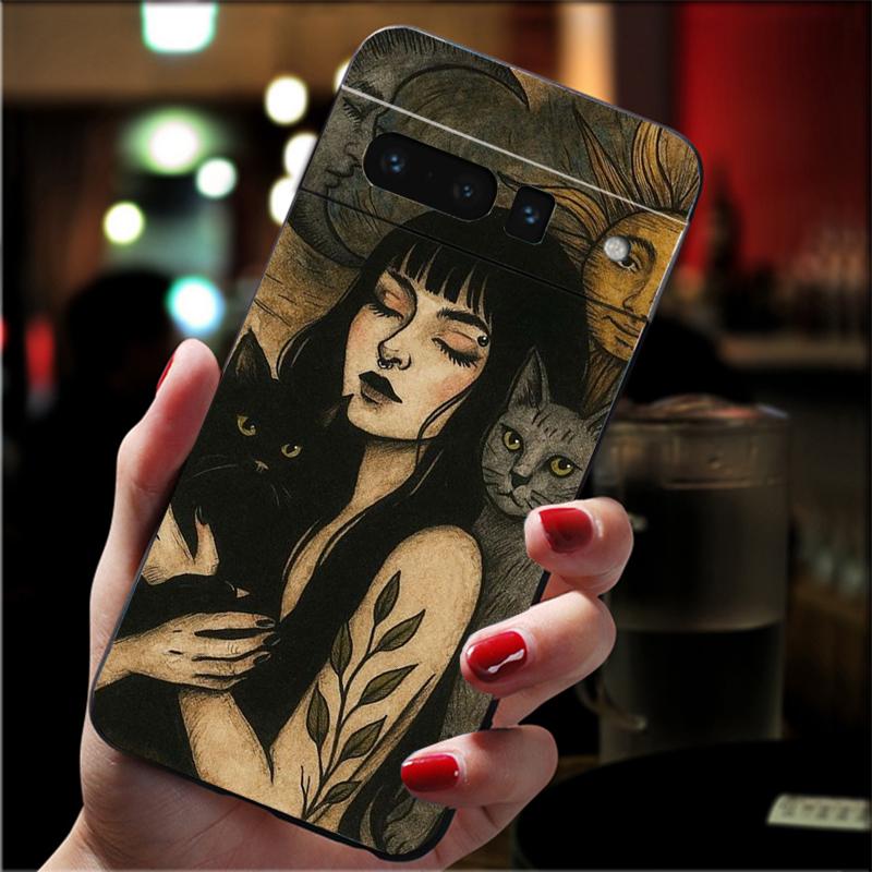 For Google Pixel 10 9 Pro XL Silicone Phone Soft Case For Google Pixel 9A 8A 7A 6A 5 Cover Shell Cat Lady Art