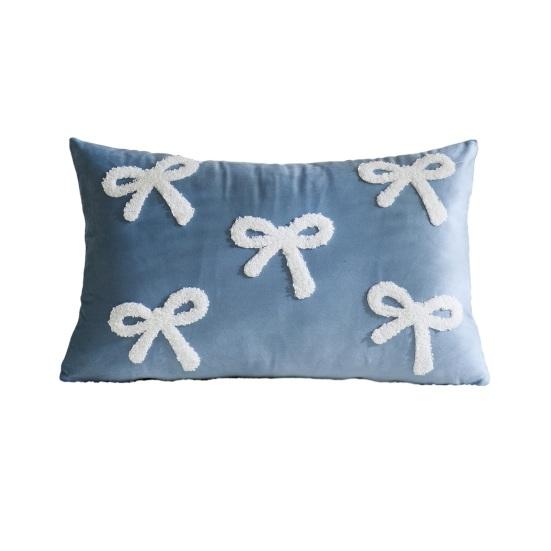 Наволочка декоративная бархатистая мягкая с узором в виде бантиков разных размеров чехол для подушки диван спальня