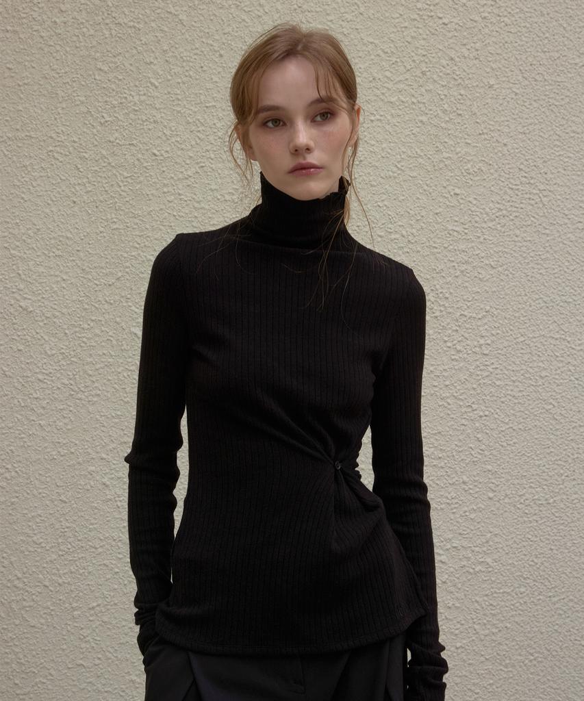 NORMOR Draping High Neck Knit Black