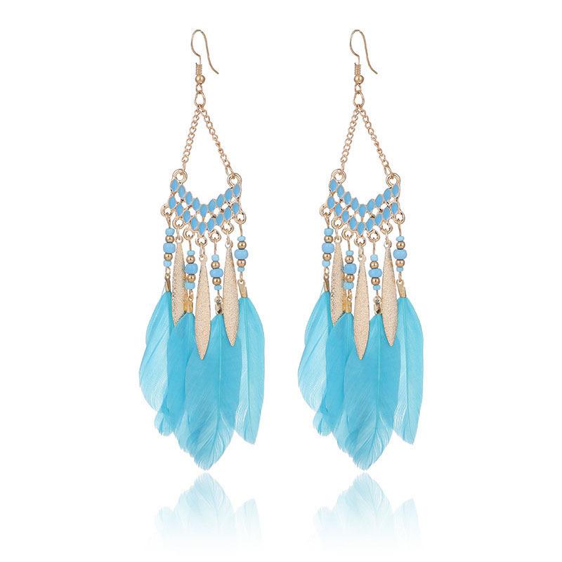 High-Value Feather Earrings Bohemian Long Tassel Photo Women'S Ear Hooks Personalized Earrings