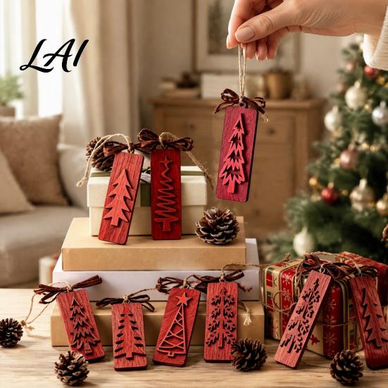 Retro Style Wood Wall Hangings Rustic Wooden Christmas Tree Ornaments Winter Farmhouse Hanging Decoration Decorative Ornaments Holiday Xmas Pendant