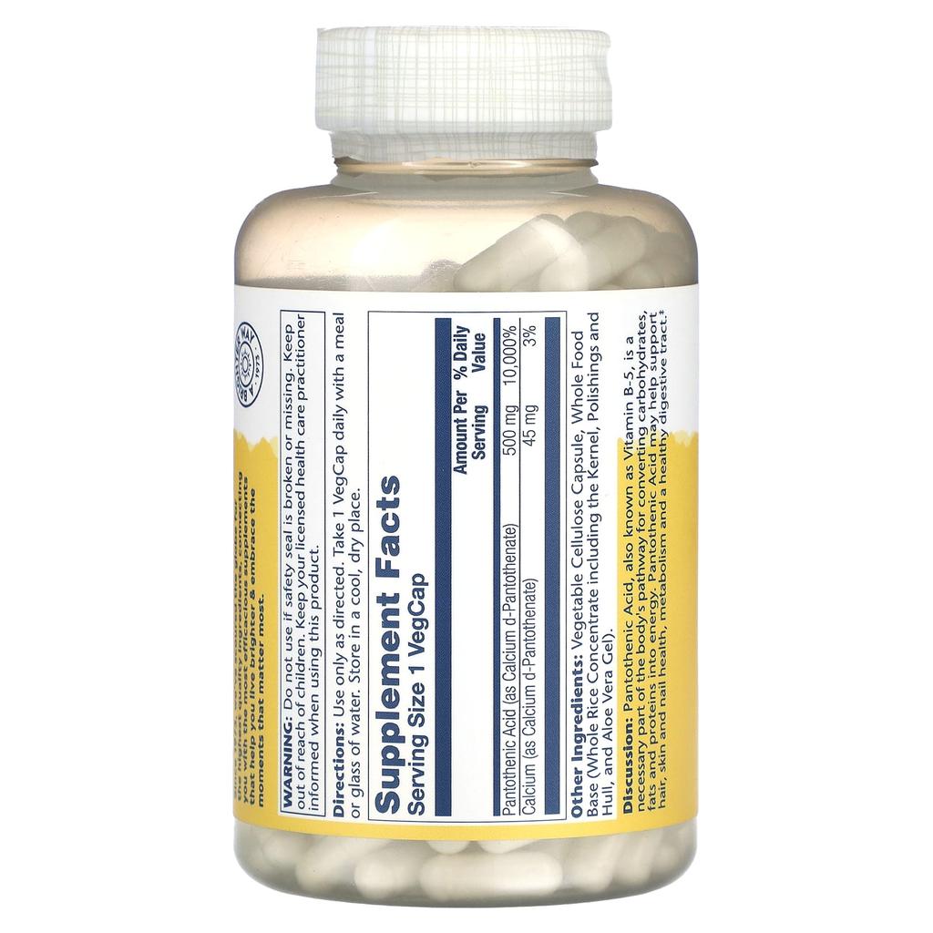 Pantothenic Acid with Aloe Vera, 500Mg, 250 Veggie Caps