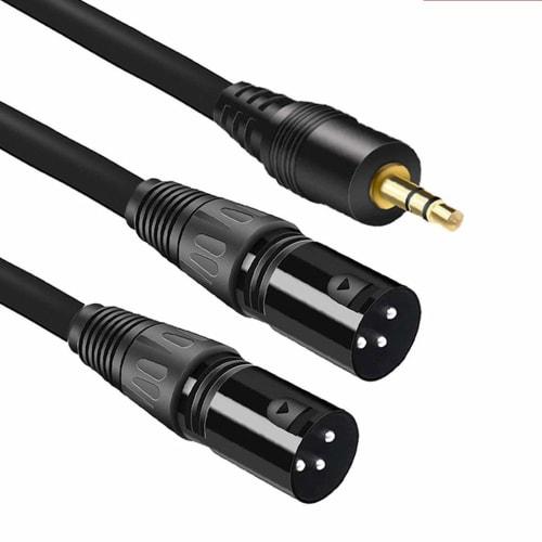 WV-9272-1.5B: Two XLR Male to 3.5mm Stereo Mini Plug Unbalanced Line Cable (1.5m, Black)