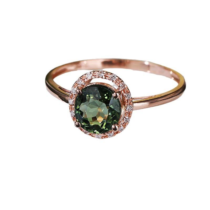 Rose Gold Plated Russian 585 Purple Gold Colored Treasure Brazilian Tourmaline Green Sparkling Ring Set With Zircon Jewelry