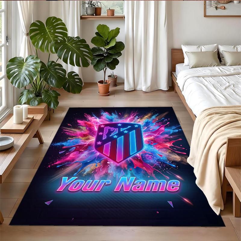 Crystal Velvet Rug Custom Name Text, Soft Non Slip Floor Mat Home DecorAtletico Madrid