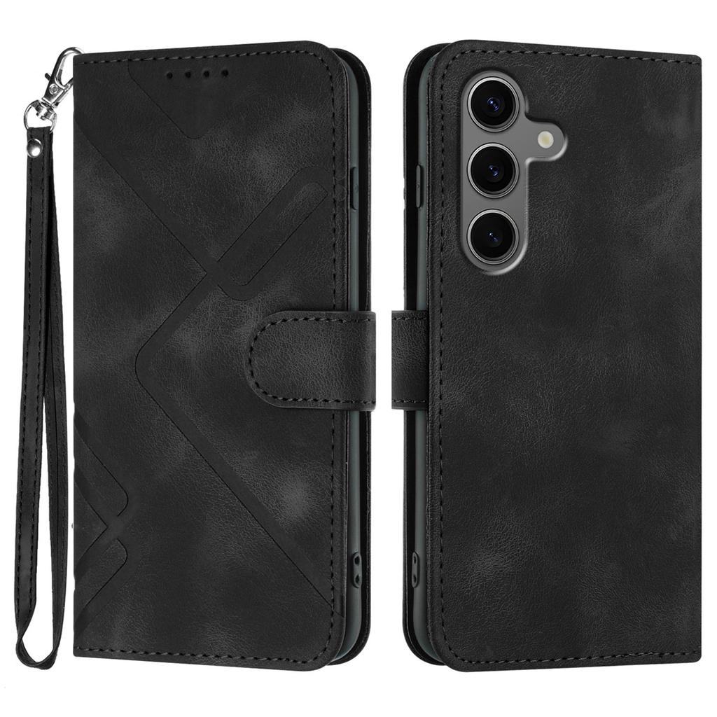 For Samsung Galaxy S24+/Galaxy S25+ Wallet Case Line Imprinted PU Leather Phone Cover with Strap