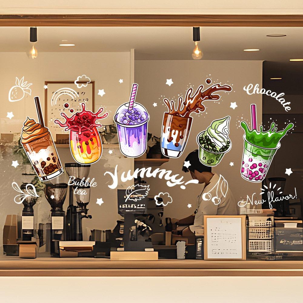 Cartoon Ice Cream Static Window Sticker Milk Tea Cup Glass Door Decals Home Decoration