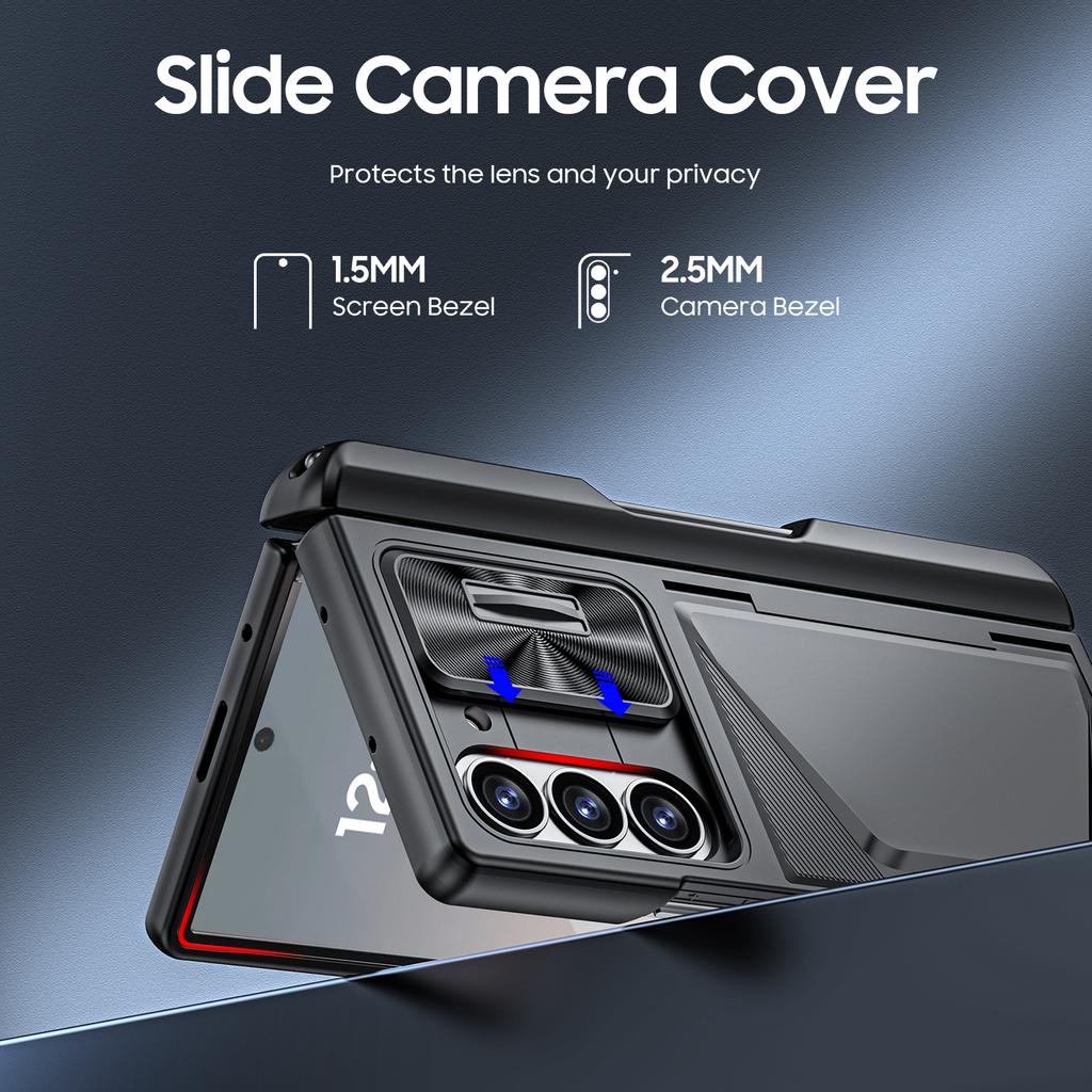 For Samsung Galaxy Z Fold 6,Back Card Pack,Integrated Pen Slot,Full Coverage 9H Protective Film,Shockproof Phone Case-Black