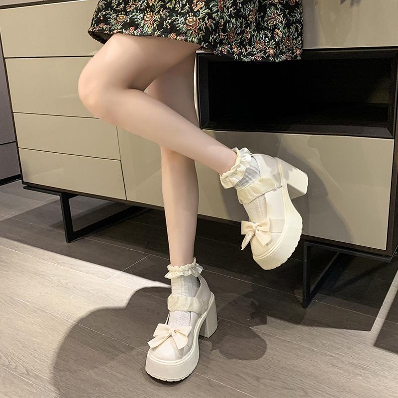 Mary Jane Shoes Women's Autumn and Winter 2025 New Platform Muffin Sole Thick Heel Small Leather Shoes Bow Single Shoes High Heels