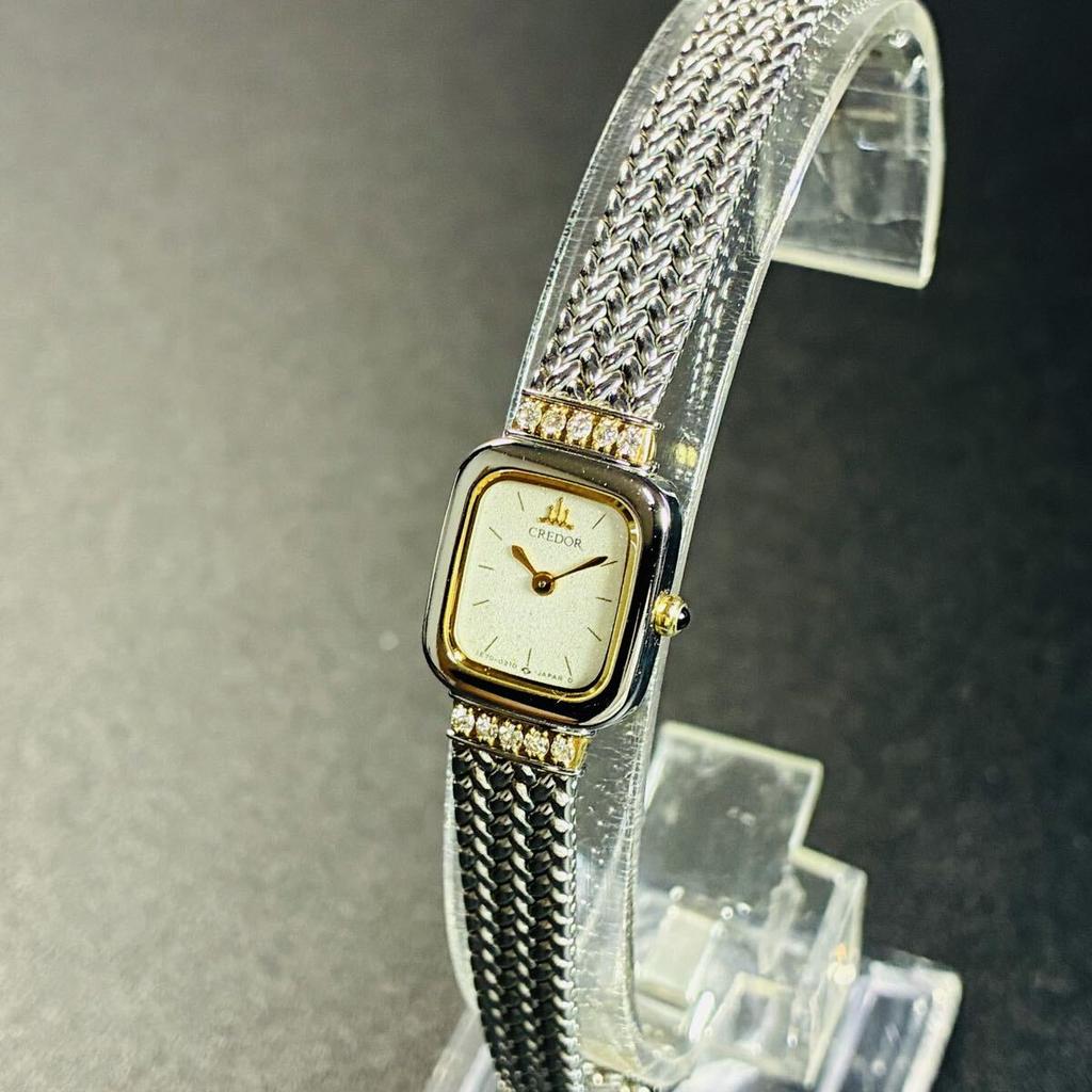 Credor Seiko Алмазный Элегантный Золотой SEIKO Роскошные [Отличное Состояние, ] Часы, Ушко, Часы с 10 Алмазами, K18YG, [2606Ss4]