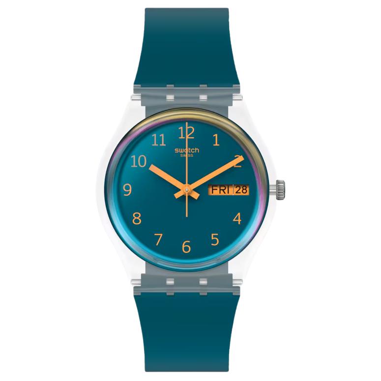 Swatch Серия Essentials Кварцевый механизм Водонепроницаемость 30 м Часы 34 мм Синий циферблат Корпус из био-основы Ремешок из био-основы SO28K700