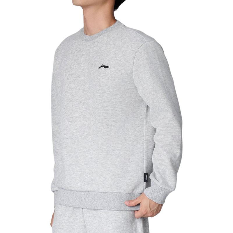 Li-Ning Хлопок Дышащий Устойчивый к Сминанию Устойчивый к Скатыванию Универсальный Ребристый Однотонный Базовый Спортивный Повседневный Свитшот с Круглым Вырезом ASWDVE4-12-3