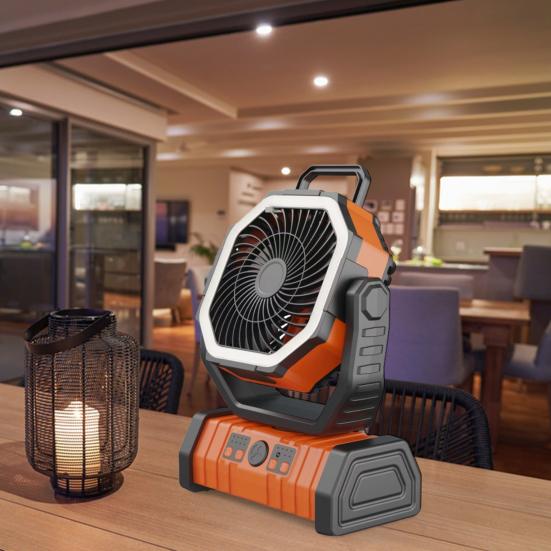 Camping Fan Rechargeable 20000mAh Battery Operated Portable Fan with LED Light Remote Control Power Bank Function 4-speed 270-degree Rotation Desk