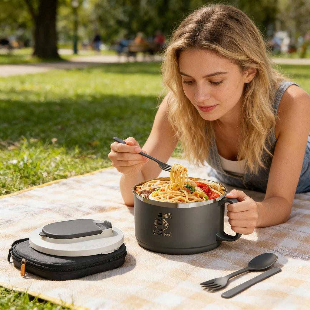 Lunch Container 1650ml with Folding Cutlery Leakproof Lunch Salad Bowl Soup Containers for Fruit Salad Home Office School