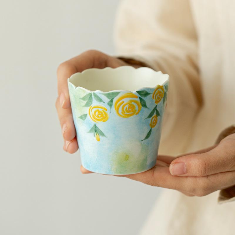 Hand-Painted Rose Ceramic Tea Cup Set - Elegant Women's Host Collection