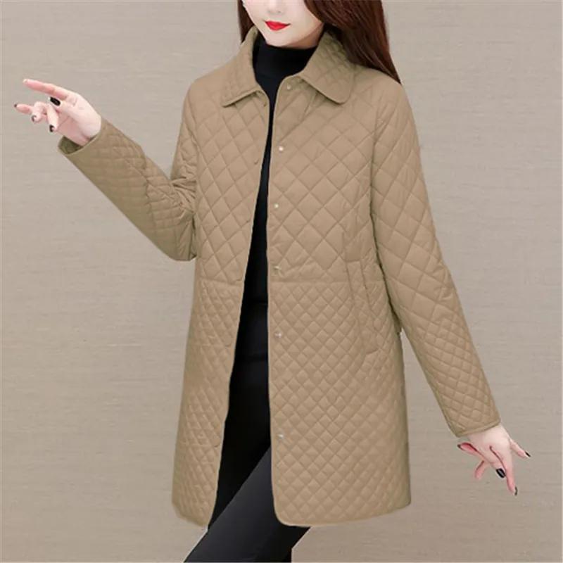 Women Winter Midi Plaid Quilted Coats Fashion Female Korean Clothing New Solid Casual Thicken Warm Long Sleeve Jackets