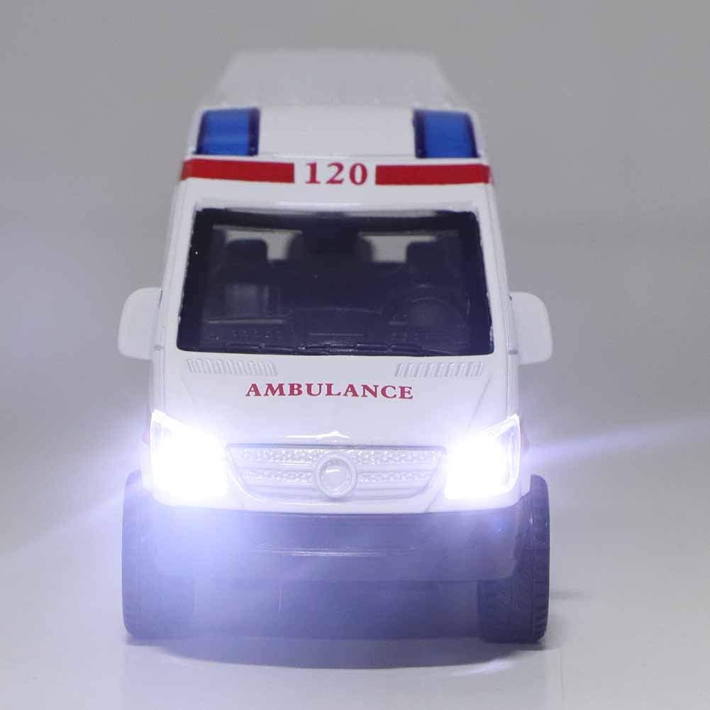 1/32 игрушечный автомобиль из сплава, машины скорой помощи, мини-модель автомобиля скорой помощи, стимулирующая игрушечная машинка, игрушечный автомобиль из сплава, звук и свет, подарки для девочек для детей и мальчиков