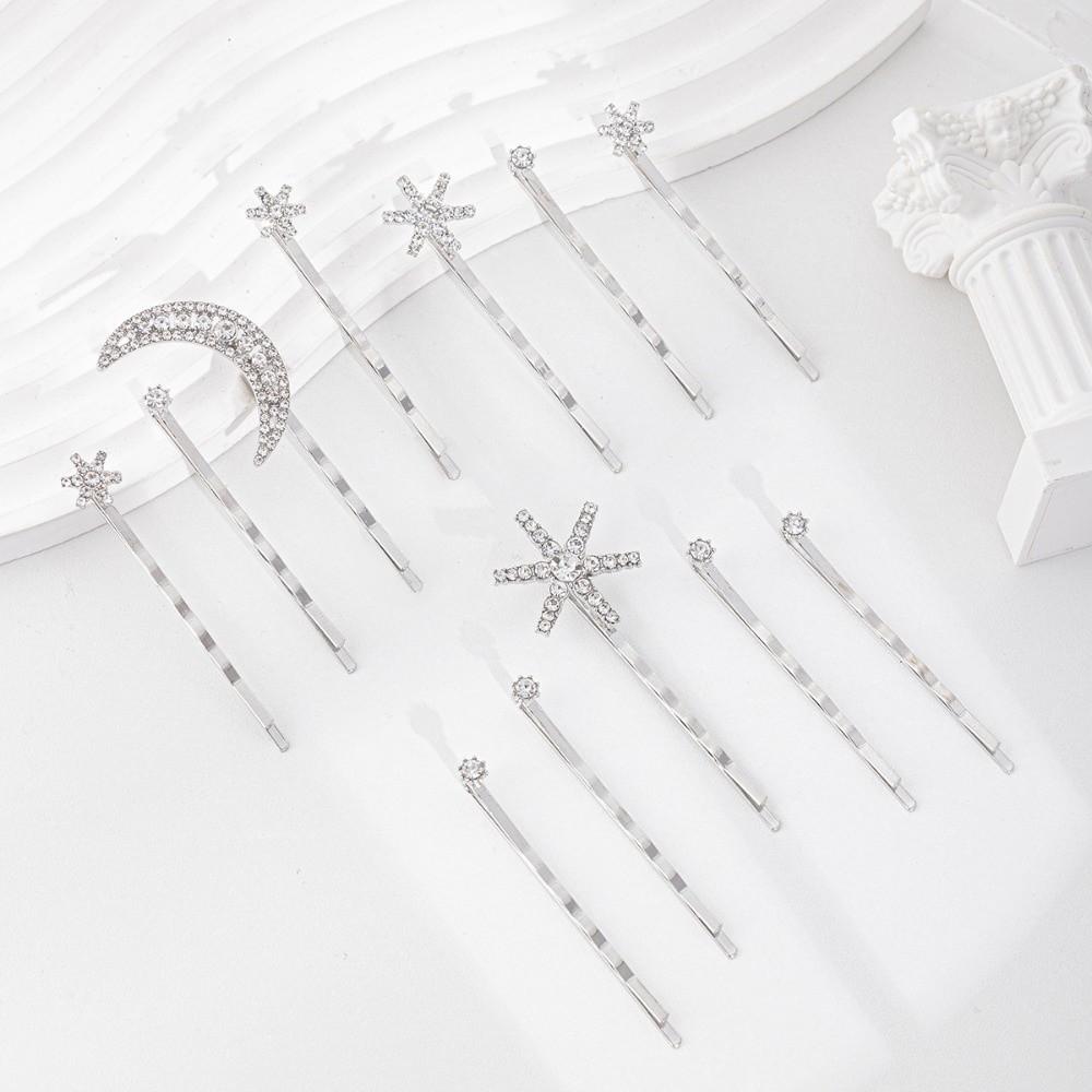 Shining Sparkling Star Moon Hair Clips Set Crystal Rhinestone Hairpin  Wedding Hair Accessories